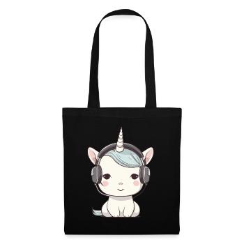 Licorne avec écouteurs pour mélomanes - Sac en tissu - noir - Devant