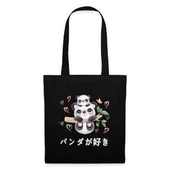 Ich Liebe Pandas Liebe Mama Panda Bär - Stoffbeutel - Schwarz - Vorne