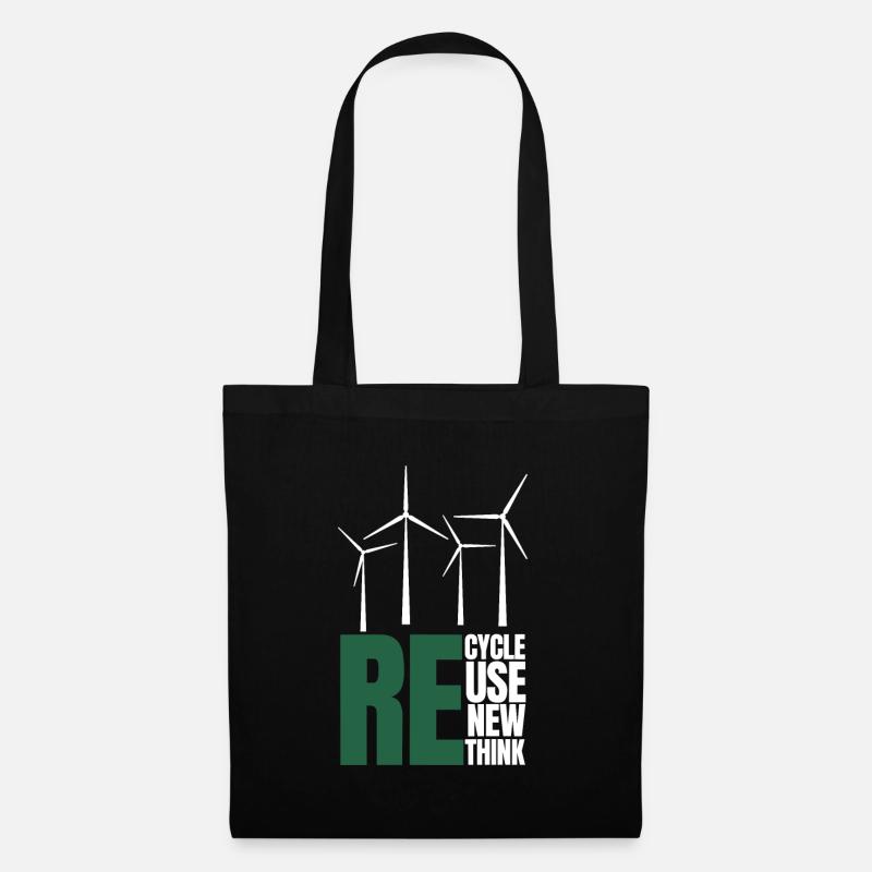 Recycle Reuse Renew Rethink Wind Turbine - Wind - Stoffbeutel - Schwarz