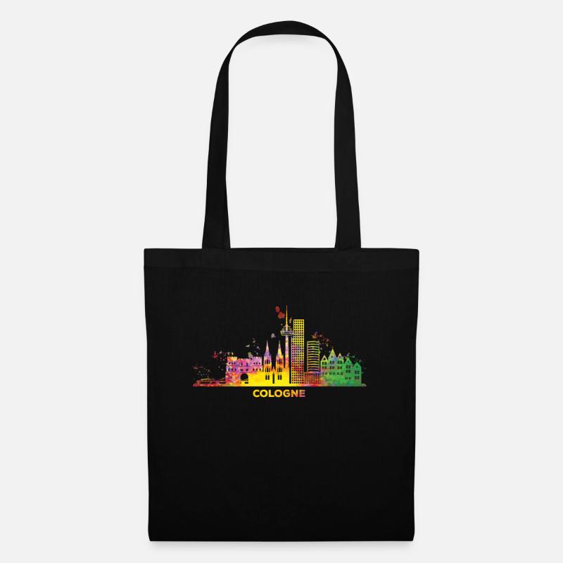 Kölner Skyline Bunt Stadtbild Köln - Stoffbeutel - Schwarz
