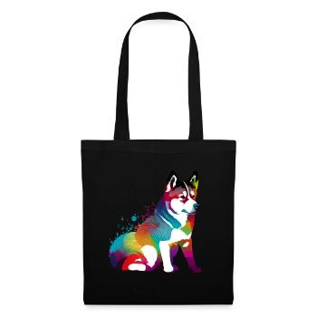 Akita Inu Hund Bunte Farben Regenbogen Kunst - Stoffbeutel - Schwarz - Vorne