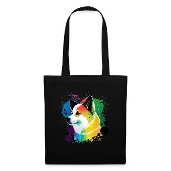 Akita Inu Hund Bunte Farben Regenbogen Kunst - Stoffbeutel - Schwarz - Vorne