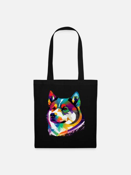 Akita Inu Hund Bunte Farben Regenbogen Kunst - Stoffbeutel - Schwarz