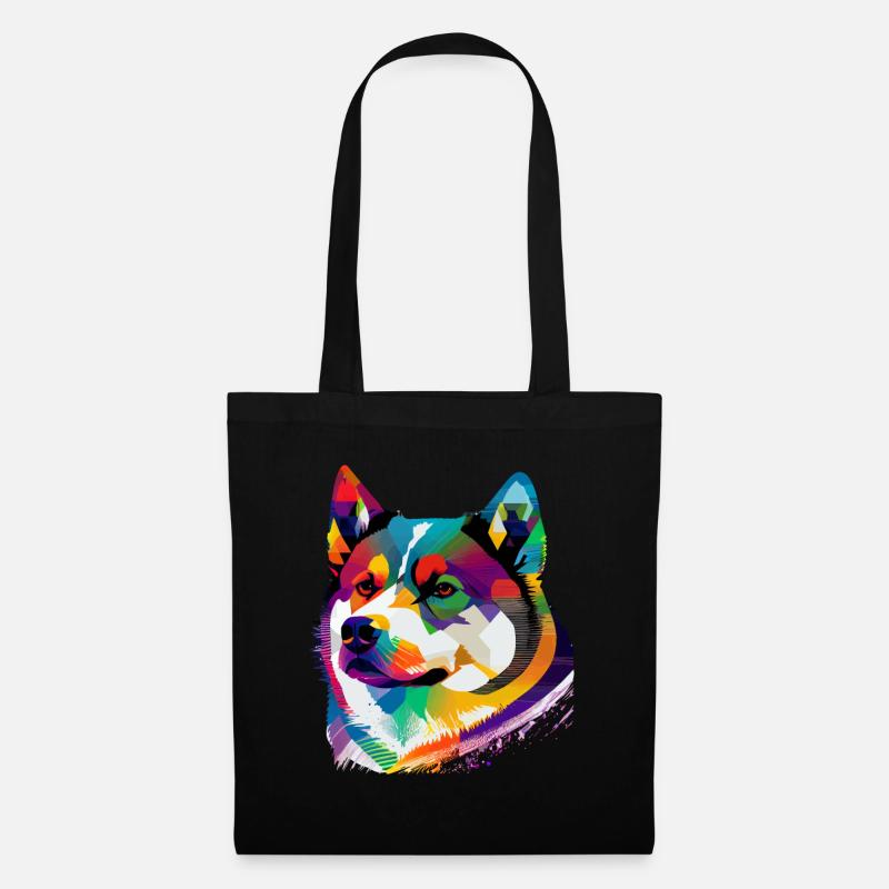 Akita Inu Hund Bunte Farben Regenbogen Kunst - Stoffbeutel - Schwarz