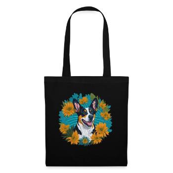 Lächelnder Australischer Rinderhund Blumen - Stoffbeutel - Schwarz - Vorne