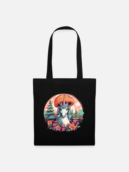 Cottagecore Aesthetic Einhorn Mushroom Vintage - Stoffbeutel - Schwarz