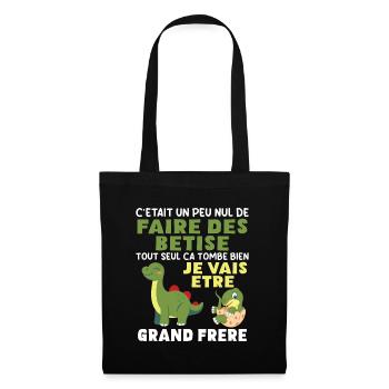 Futur Grand Frère Dinosaure Grand Frère Cadeau - Sac en tissu - noir - Devant