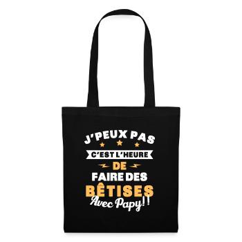 Humour enfant Je peux pas j'ai bêtises avec papy - Sac en tissu - noir - Devant