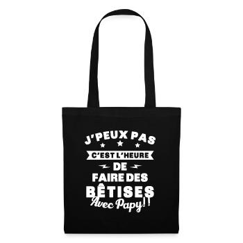 Humour enfant Je peux pas j'ai bêtises avec papy - Sac en tissu - noir - Devant
