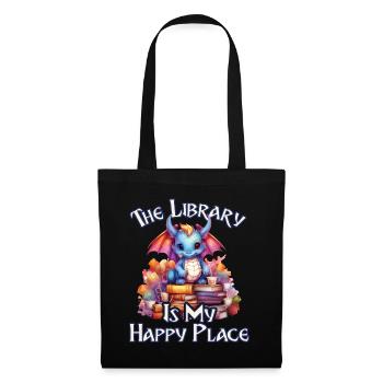 La bibliothèque est mon lieu de bonheur, dragons - Sac en tissu - noir - Devant