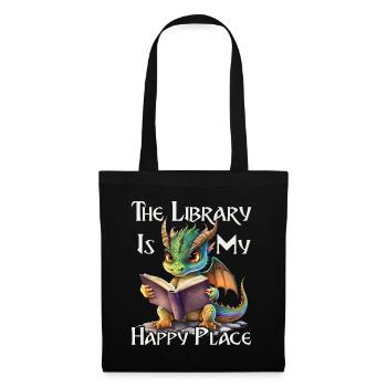La bibliothèque est mon lieu de bonheur, dragon - Sac en tissu - noir - Devant