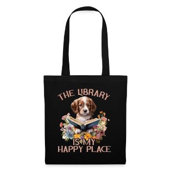 Die Bibliothek Ist Mein Glücklicher Ort Hund - Stoffbeutel - Schwarz - Vorne