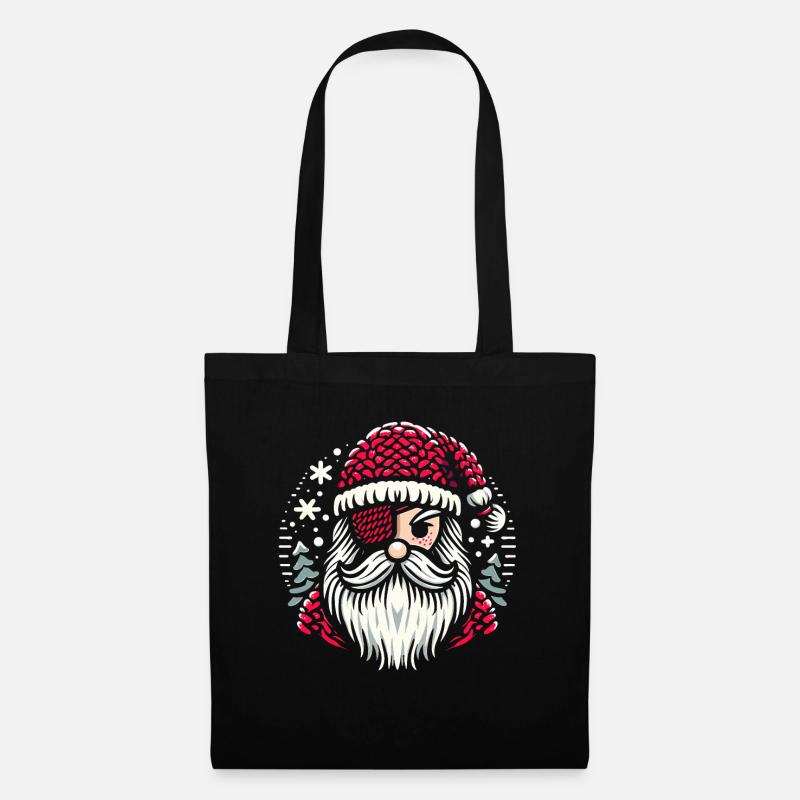 Weihnachtsmann Strickmuster mit Augenklappe - Stoffbeutel - Schwarz