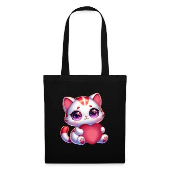 Saint-Valentin Chat Cœur Amour - Sac en tissu - noir - Devant