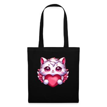 Chat de la Saint-Valentin avec chaton d’amour coeur - Sac en tissu - noir - Devant