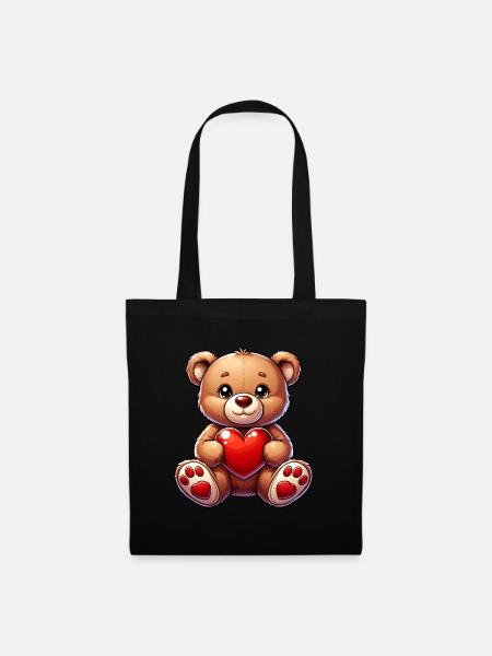 Valentinstag Teddybär Herz Liebe Kuscheltier - Stoffbeutel - Schwarz