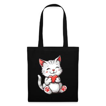 Valentine's Day Cat with Heart Love Kitten - Tote Bag - black - Front