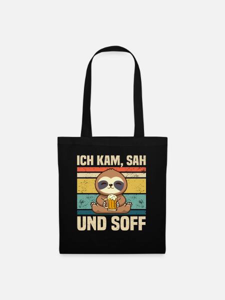Faultier Bier saufen Biertrinker - Stoffbeutel - Schwarz