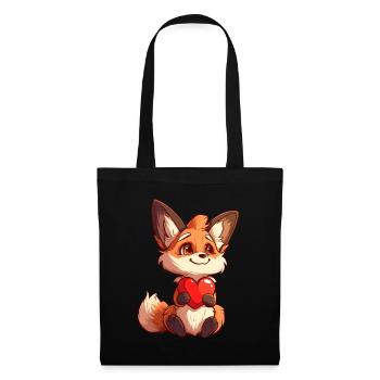 Valentinstag Fuchs mit Herz - Stoffbeutel - Schwarz - Vorne