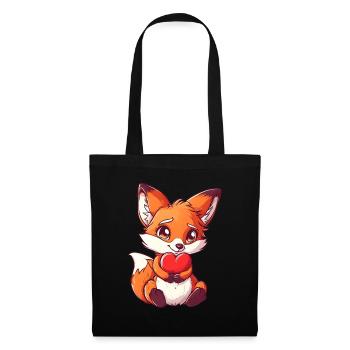 Süßer Fuchs mit Herz Valentinstag - Stoffbeutel - Schwarz - Vorne