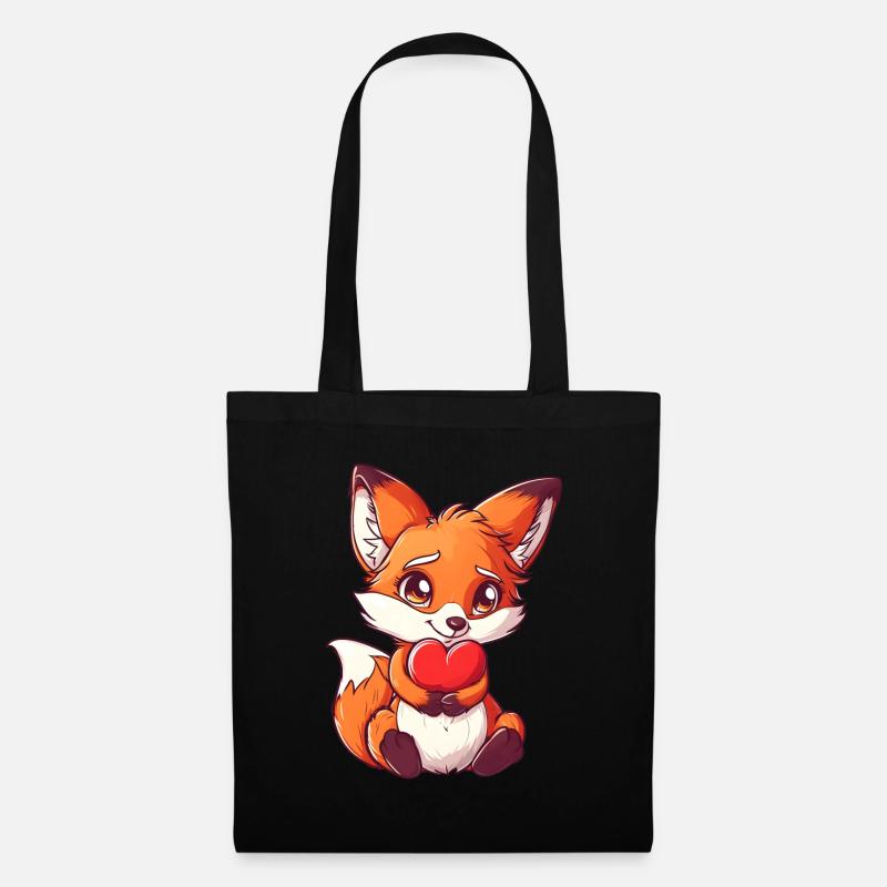 Renard mignon avec coeur Saint-Valentin - Sac en tissu - noir