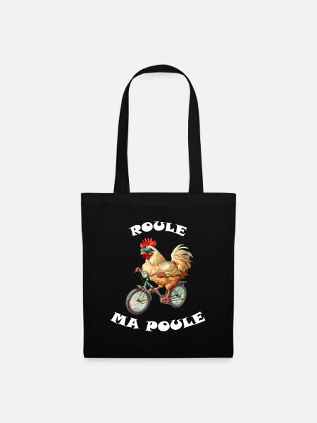 Roule ma poule, poule sur un velo, humour cycliste - Sac en tissu - noir