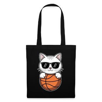 Chat de basket-ball drôle cadeau de basket-ball - Sac en tissu - noir - Devant
