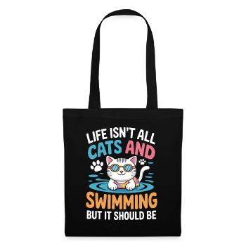 Schwimmen Spruch Katze Lustiges Schwimmen Geschenk - Stoffbeutel - Schwarz - Vorne