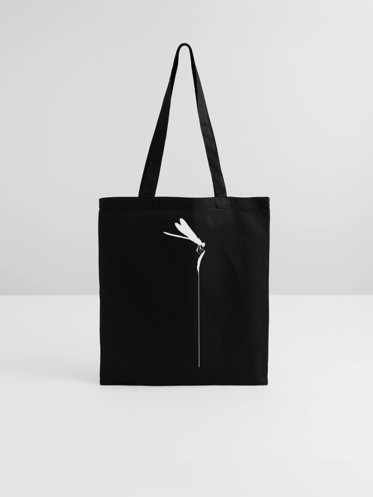 Zen-Libelle – Minimalistischer Kachimushi-Geist - Stoffbeutel - Schwarz - Vorne