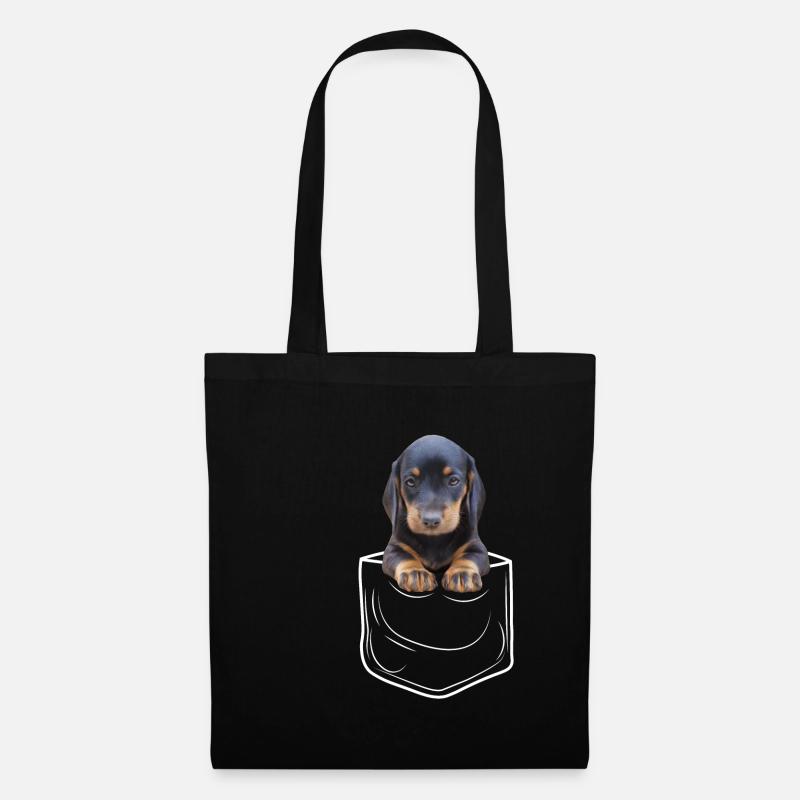 Dackel Kurzhaardackel Dachshund Brusttasche - Stoffbeutel - Schwarz