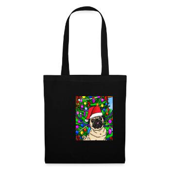 Carlin avec casquette de Noël Propriétaires de chiens de Noël - Sac en tissu - noir - Devant