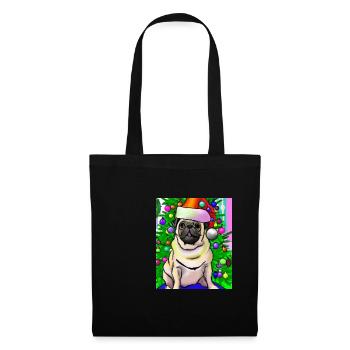 Carlin avec casquette de Noël Propriétaires de chiens de Noël - Sac en tissu - noir - Devant