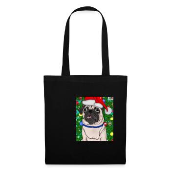 Carlin avec casquette de Noël Propriétaires de chiens de Noël - Sac en tissu - noir - Devant
