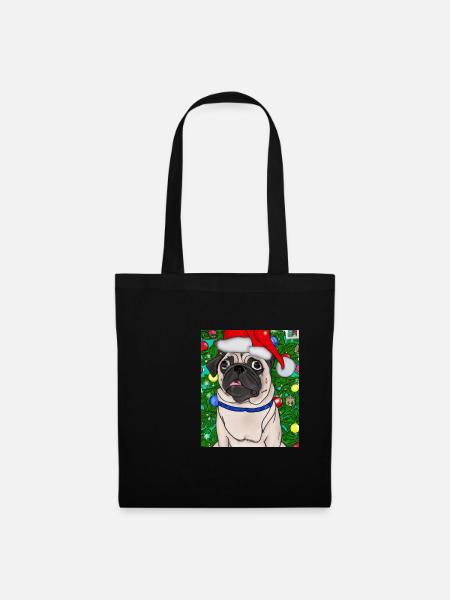Mops Mit Weihnachtsmütze Weihnachten Hundebesitzer - Stoffbeutel - Schwarz