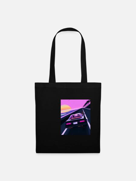 Vaporwave Aesthetic Sportwagen Sonnenuntergang - Stoffbeutel - Schwarz