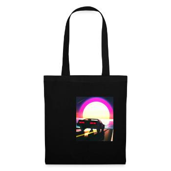 Synthwave Outrun Sports Car Beach Coucher de soleil - Sac en tissu - noir - Devant