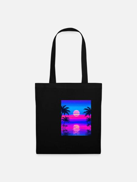 Vaporwave Sun Synthwave Sunset Palmen - Stoffbeutel - Schwarz