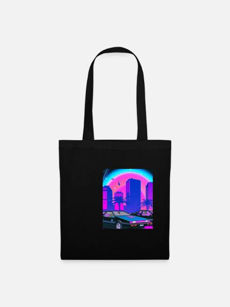 Vaporwave Aesthetic Synthwave City - Stoffbeutel - Schwarz
