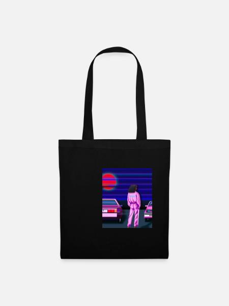 Vaporwave Aesthetic Synthwave Car Anime Girl - Stoffbeutel - Schwarz