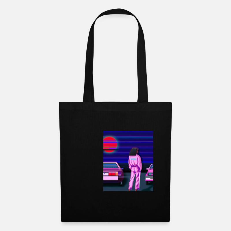 Vaporwave Aesthetic Synthwave Car Anime Girl - Stoffbeutel - Schwarz