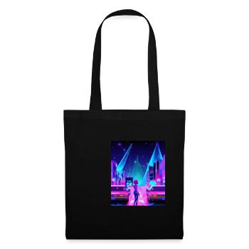 Vaporwave Esthétique Synthwave City Anime Girl - Sac en tissu - noir - Devant