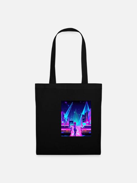 Vaporwave Aesthetic Synthwave City Anime Girl - Stoffbeutel - Schwarz