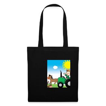 Tracteur vert anniversaire animaux de la ferme - Sac en tissu - noir - Devant