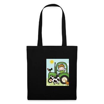 Tracteur vert anniversaire animaux de la ferme - Sac en tissu - noir - Devant