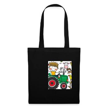 Tracteur vert anniversaire animaux de la ferme - Sac en tissu - noir - Devant