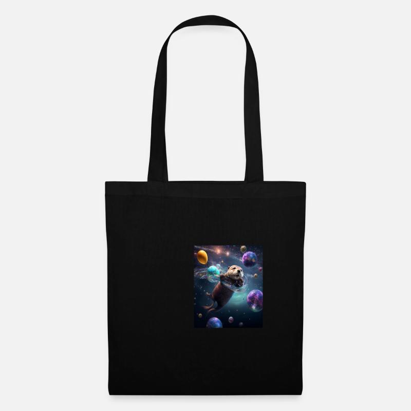 Drôle Space Otters Space Otter avec Planet - Sac en tissu - noir