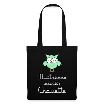 Maîtresse super chouette lunettes (écrit blanc) - Sac en tissu - noir - Devant