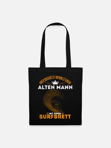 Old Man Surfer Surfen Opa Geschenkidee Alter Mann - Stoffbeutel - Schwarz