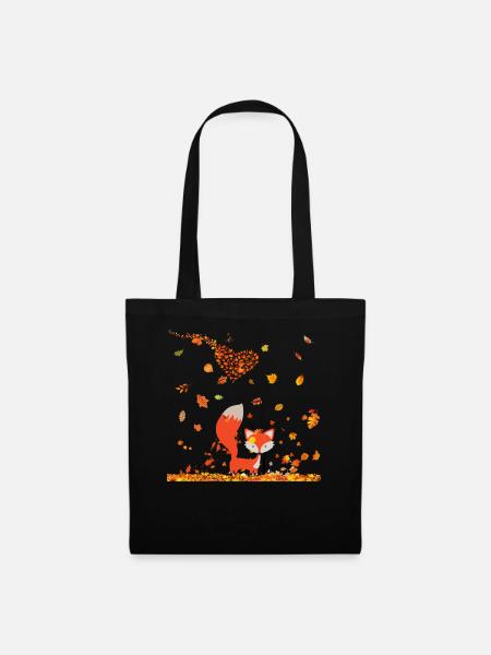 Herbst mit Herz und Fuchs - Stoffbeutel - Schwarz