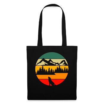 Paysage forestier rétro Nature Animal Hurlant Loup - Sac en tissu - noir - Devant